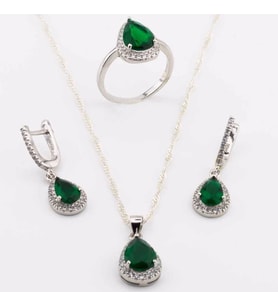 925 Ayar Gümüş Yeşil Zirkon Taşlı Damla Model Set