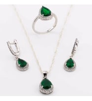 925 Ayar Gümüş Yeşil Zirkon Taşlı Damla Model Set
