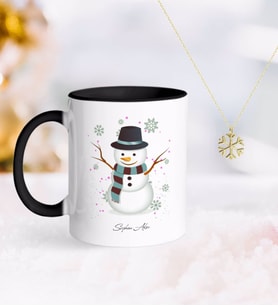 BK Gift Kişiye Özel Kardan Adam Siyah Kupa ve Kar Tanesi Kolye-1 (Model 1)