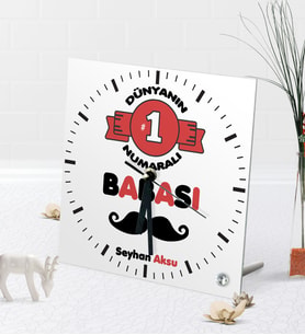 BK Gift Kişiye Özel Dünyanın 1 Numaralı Babası Masaüstü Kare Cam Saat (Beyaz)