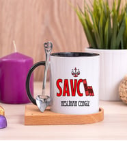 Savcı Ahşap Altlıklı Siyah Kupa Bardak