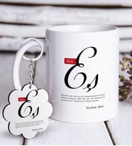 BK Gift Kişiye Özel Mânâ Eş Beyaz Kupa ve Anahtarlık Hediye Seti (Model 1)