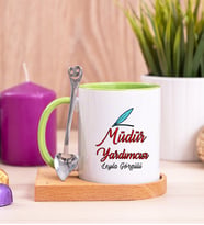 Müdür Yardımcısı Ahşap Altlıklı Yeşil Kupa Bardak