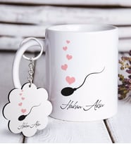 BK Gift Kişiye Özel Aşık Hücre Beyaz Kupa ve Anahtarlık Hediye Seti-1 (Model 1)
