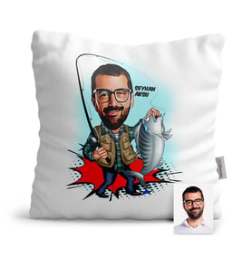 BK Gift Kişiye Özel Balıkçı Karikatür  Yastık  1