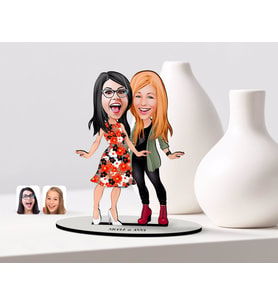 BK Gift Kişiye Özel Kız Kardeşler Karikatürlü Ahşap Biblo Model-2 (Beyaz)