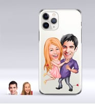 BK Gift Kişiye Özel Sevgililer Karikatürlü iPhone 11 Pro İnce Şeffaf Silikon Telefon Kapağı-3 (Beyaz)