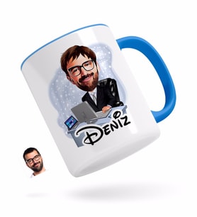 BK Gift Kişiye Özel Erkek Genel Müdür Karikatürlü Mavi Kupa Bardak-1