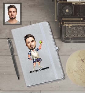 Kişiye Özel Sporcu Karikatürlü Gri Defter Kalem Hediye Seti  Bay-1
