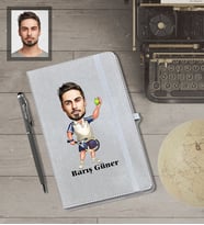 Kişiye Özel Sporcu Karikatürlü Gri Defter Kalem Hediye Seti  Bay-1