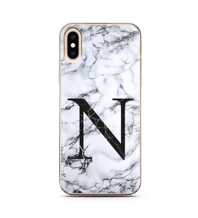 Iphone Xs Beyaz Mermer Harf Tasarımlı Telefon Kılıfı N-Harfi 