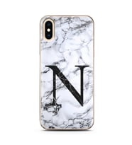 Iphone Xs Beyaz Mermer Harf Tasarımlı Telefon Kılıfı N-Harfi 