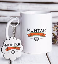 BK Gift Kişiye Özel Mesleki Muhtar Beyaz Kupa ve Anahtarlık Hediye Seti-2 (Model 1)