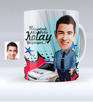 BK Gift Kişiye Özel Bay Polis Karikatürlü Beyaz Kupa Bardak  6