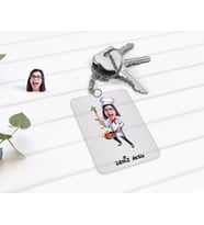 BK Gift Kişiye Özel Kadın Chef Karikatürlü Şeffaf Pleksi Anahtarlık-2 (Beyaz)