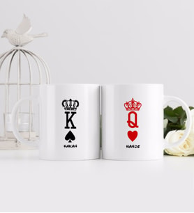 BK Gift Kişiye Özel Kupa Kızı ve Maça Papaz Tasarımlı İkili Beyaz Kupa Bardak-1