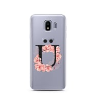 Pembe Çiçekli Harf Tasarım Süper Şeffaf Silikon Telefon Kılıfı Samsung J4 Ü-Harf