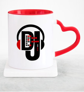 BK Gift Kişiye Özel Mesleki Dj Kırmızı Kalpli Kupa Bardak  1