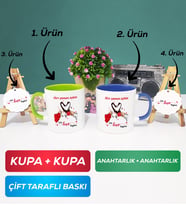 İkili Yeşil Lacivert Sevgiliye Sevgililer Günü Hediyesi 10 Kupa Bardak Anahtarlık