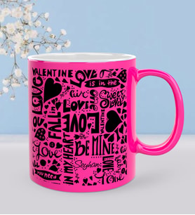 BK Gift Kişiye Özel Sevgili Tasarımlı Fosforlu Pembe Kupa Bardak - 75