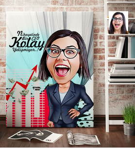 BK Gift Kişiye Özel Bayan Ceo Karikatür Kanvas Tablo 70x100cm 2