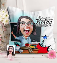 BK Gift Kişiye Özel Bayan Öğretmen Karikatürlü  Yastık  2