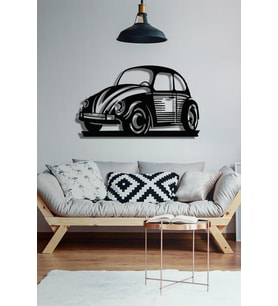 3D Görünümlü Ahşap Dekoratif Tablo - Car - Beetle 50X70