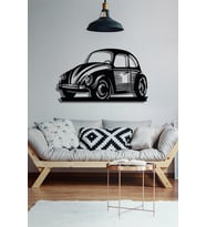 3D Görünümlü Ahşap Dekoratif Tablo - Car - Beetle 50X70
