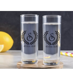 BK Gift Kişiye Özel Renkli Baskılı Çelenk Baş Harfli İsimli İkili Vodka Bardağı-5 (Beyaz)