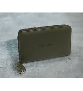 BK Gift Kişiye Özel Haki Deri Kadın Cüzdanı (Gri)