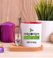 Metalurji ve Malzeme Mühendisi Ahşap Altlıklı Kırmızı Kupa Bardak