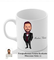 Kişiye Özel İsimli Fotoğraflı Karikatür Beyaz Kupa