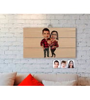 BK Gift Kişiye Özel Aile Karikatürlü Otantik Ahşap Palet Tablo-2