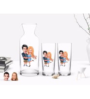 BK Gift Kişiye Özel Renkli Baskılı Sevgililer Karikatürlü İkili Rakı Bardağı ve Karaf Hediye Seti-14 (Model 1)
