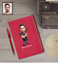 Kişiye Özel Berber Karikatürlü Kırmızı Defter Kalem Hediye Seti   Bay-4