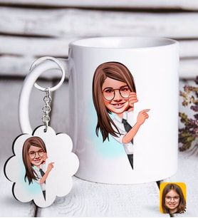 BK Gift Kişiye Özel Kız Çocuk Karikatürlü Beyaz Kupa ve Anahtarlık Hediye Seti-1 (Model 1)