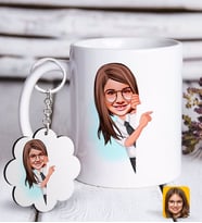 BK Gift Kişiye Özel Kız Çocuk Karikatürlü Beyaz Kupa ve Anahtarlık Hediye Seti-1 (Model 1)