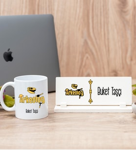 Arkeolog Beyaz Kupa Bardak Ve Masa İsimliği Hediye Set