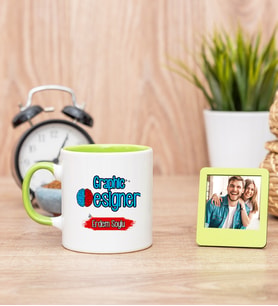 Grafiker Yeşil Kupa Bardak ve Yeşil Mini Fotoğraf Çerçevesi