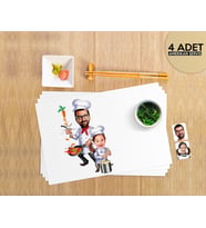 BK Gift Kişiye Özel Baba Kız Chef Karikatürlü 4 Adet Amerikan Servis Seti