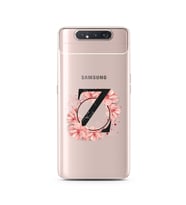 Pembe Çiçekli Harf Tasarım Süper Şeffaf Silikon Telefon Kılıfı Samsung A80 Z-Har