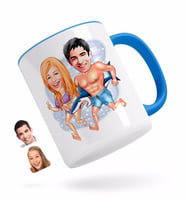 BK Gift Kişiye Özel Sevgililer Karikatürlü Mavi Kupa Bardak-8