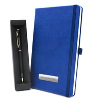 Kişiye Özel Mavi Defter & Gold Detaylı Tükenmez Kalem Hediye Seti (Siyah)