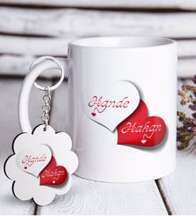 BK Gift Kişiye Özel Sevgililer Günü Beyaz Kupa ve Anahtarlık Hediye Seti-24 (Model 1)