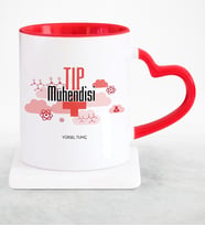 BK Gift Kişiye Özel Mesleki Tıp Mühendisi Kırmızı Kalpli Kupa Bardak