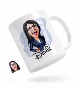 BK Gift Kişiye Özel Kadın Patron Karikatürlü Beyaz Kupa Bardak-4