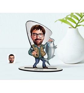BK Gift Kişiye Özel Bay Balıkçı Karikatür Ahşap Biblo  1