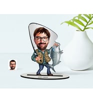 BK Gift Kişiye Özel Bay Balıkçı Karikatür Ahşap Biblo  1