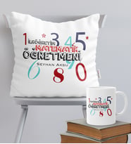 BK Gift Kişiye Özel İlköğretim Matematik Öğretmeni Temalı Yastık Kupa Seti - 1
