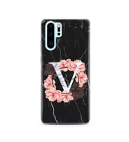 Mermer Çiçekli Harf Tasarım Süper Şeffaf Silikon Telefon Kılıfı Huawei P30 Pro V